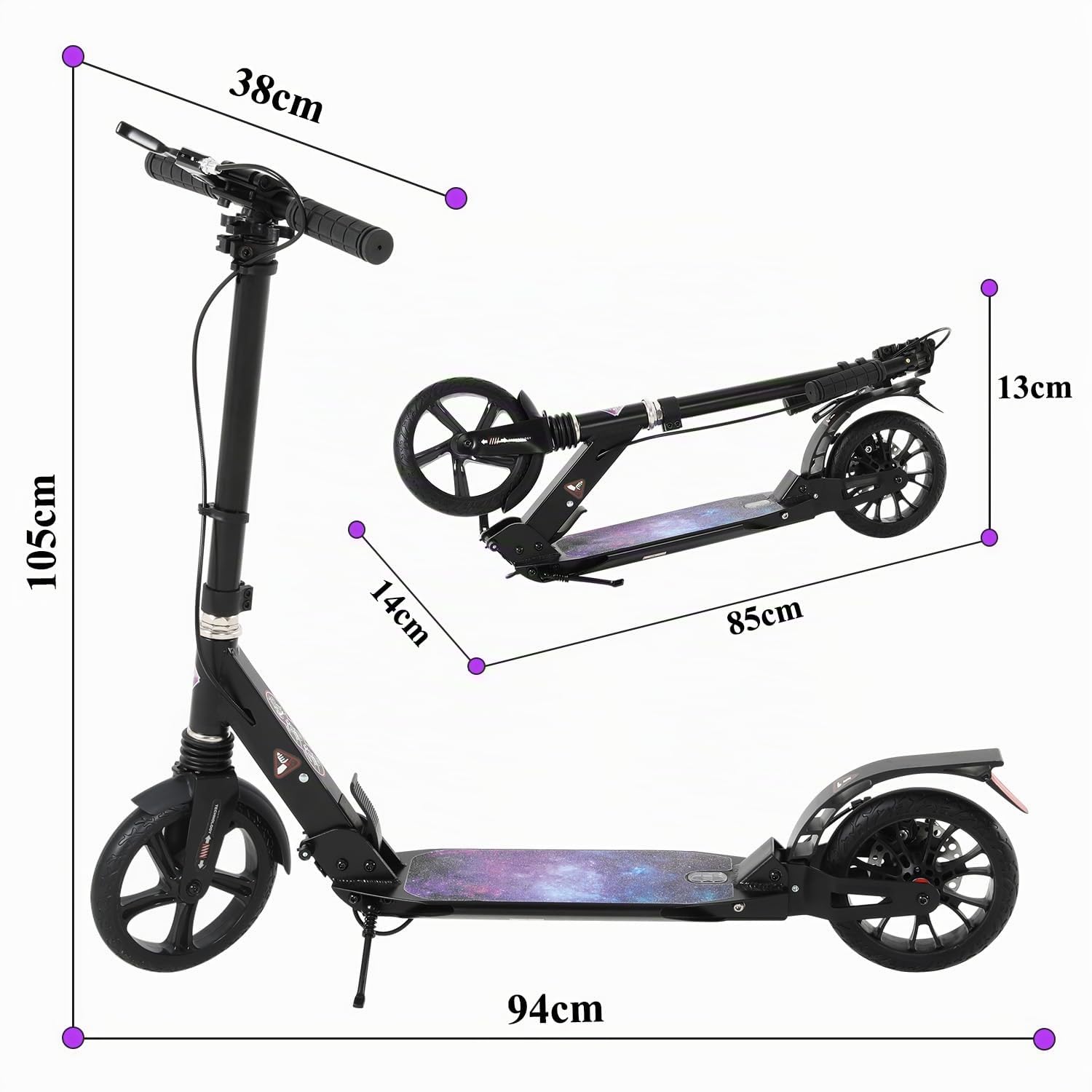 ISE Monopattino per Adulti e Bambini, Monopattino a Spinta Pieghevole Regolabile Scooter per Ragazzo Ragazza