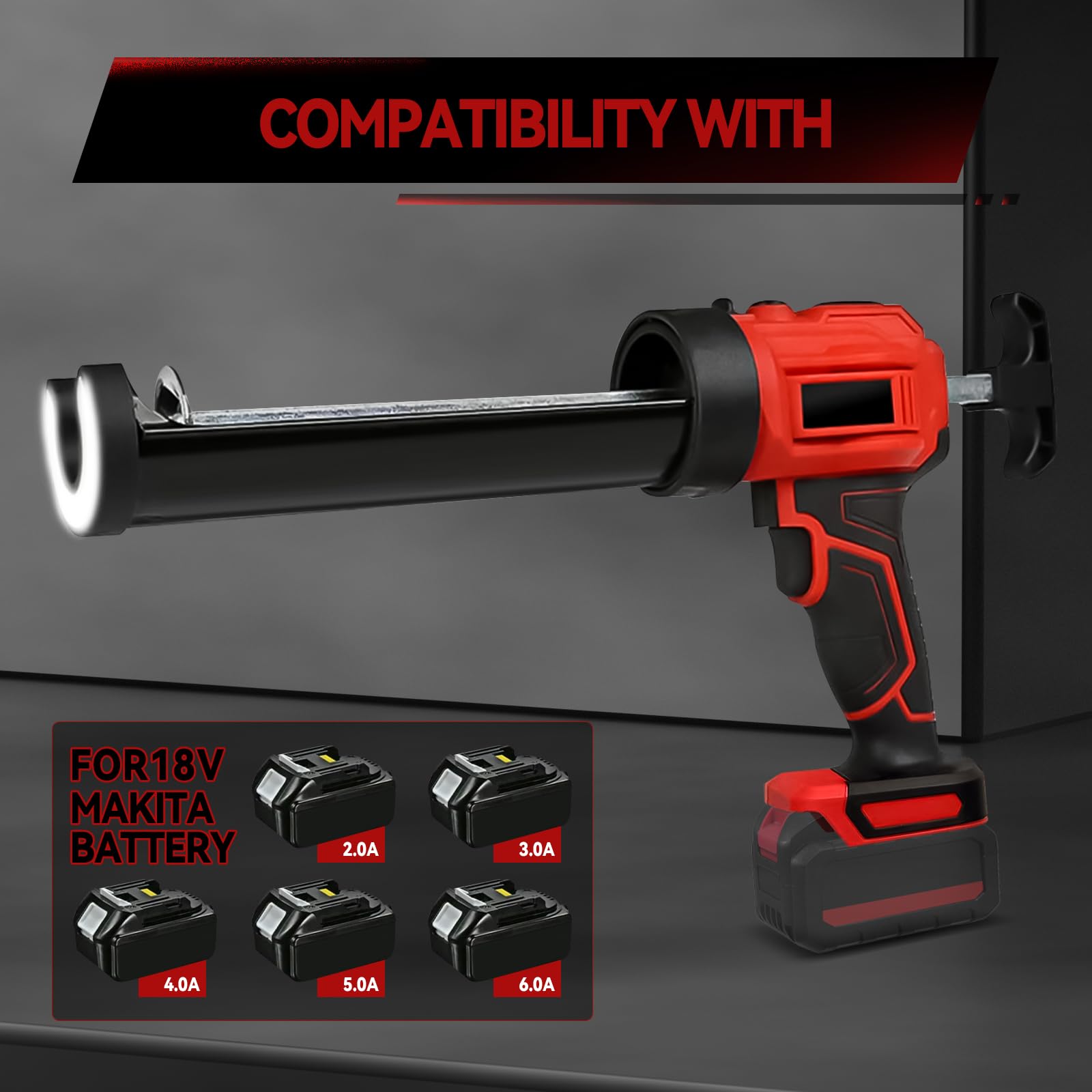 Pistola de calafateo inalámbrica compatible con batería Makita de 18 V, pistola de calafateo eléctrica con luz LED, 4 velocidades ajustables, pistola de silicona selladora antigoteo para llenado