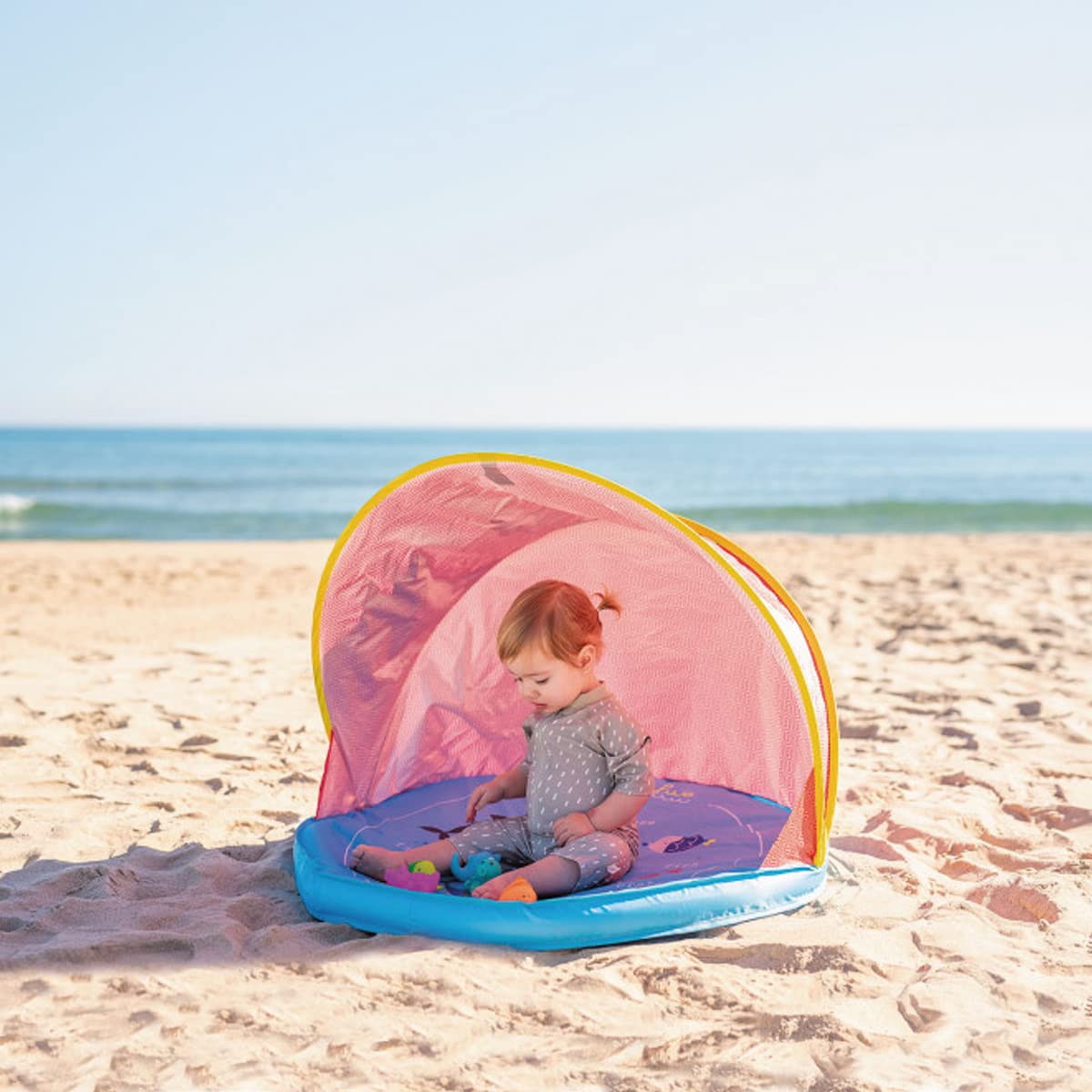 Olmitos – Tienda Pop UP de bebé para Playa y jardín– Manta/Parasol Protector de Sol y Viento – Plegable Compacto Muy Ligero – Incluye Funda y Ganchos para el Suelo