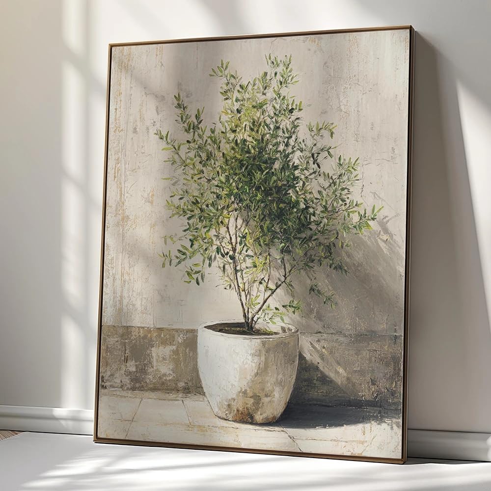 LTjiajuypd Canvas Prints Olive Tree In White Pot Print Plant Wall Art Botanical Home Decor(60x85cm)