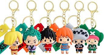 6Pcs OP Anime Keychain Set, Fun Cartoon Figures Keyring, Cute Collectible Pendant Keys Gift for Men Women Lovers