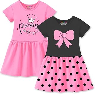 Trampoline Girls Midi Dress Combo | Half Sleeve Cotton Dresses with Fun Prints | Soft & Stylish Everyday Outfits for Kids... Price In India
