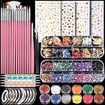 Teenitor Nail Art Kit with Nail Glitter, Nail Art Brushes & Nail Sticker for Gel Nails Art, Nail Gems Nail Accessories Tool for Teenage Girls, Nail Art Pens Nail Dotting Tool for Beginners