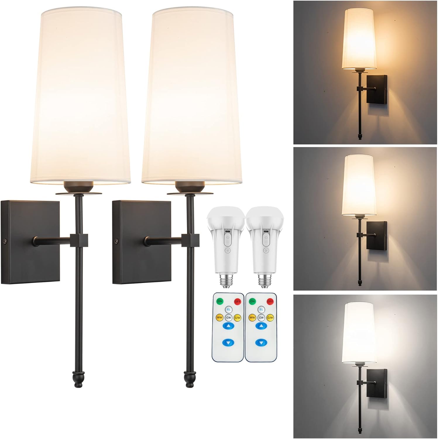 Slim Wall light Fixture Battery Operated Wall Sconce Set Of Two White