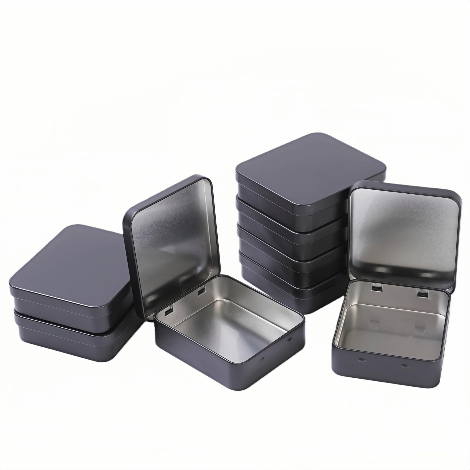 Chanumetal 8 stuks blikken doos met deksel, opbergdoos met deksel, klein, zwart en zilveren sigaretdoos, metalen doos, kleine blikjes voor kleine voorwerpen (95 x 60 x 20 mm