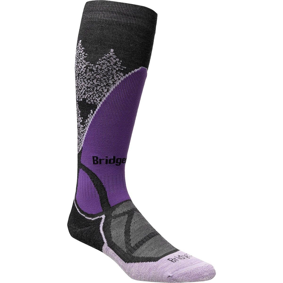 Bridgedale Chaussettes de ski mi-hautes en laine mérinos Performance pour femme, noir/violet, L, noir/violet, Large