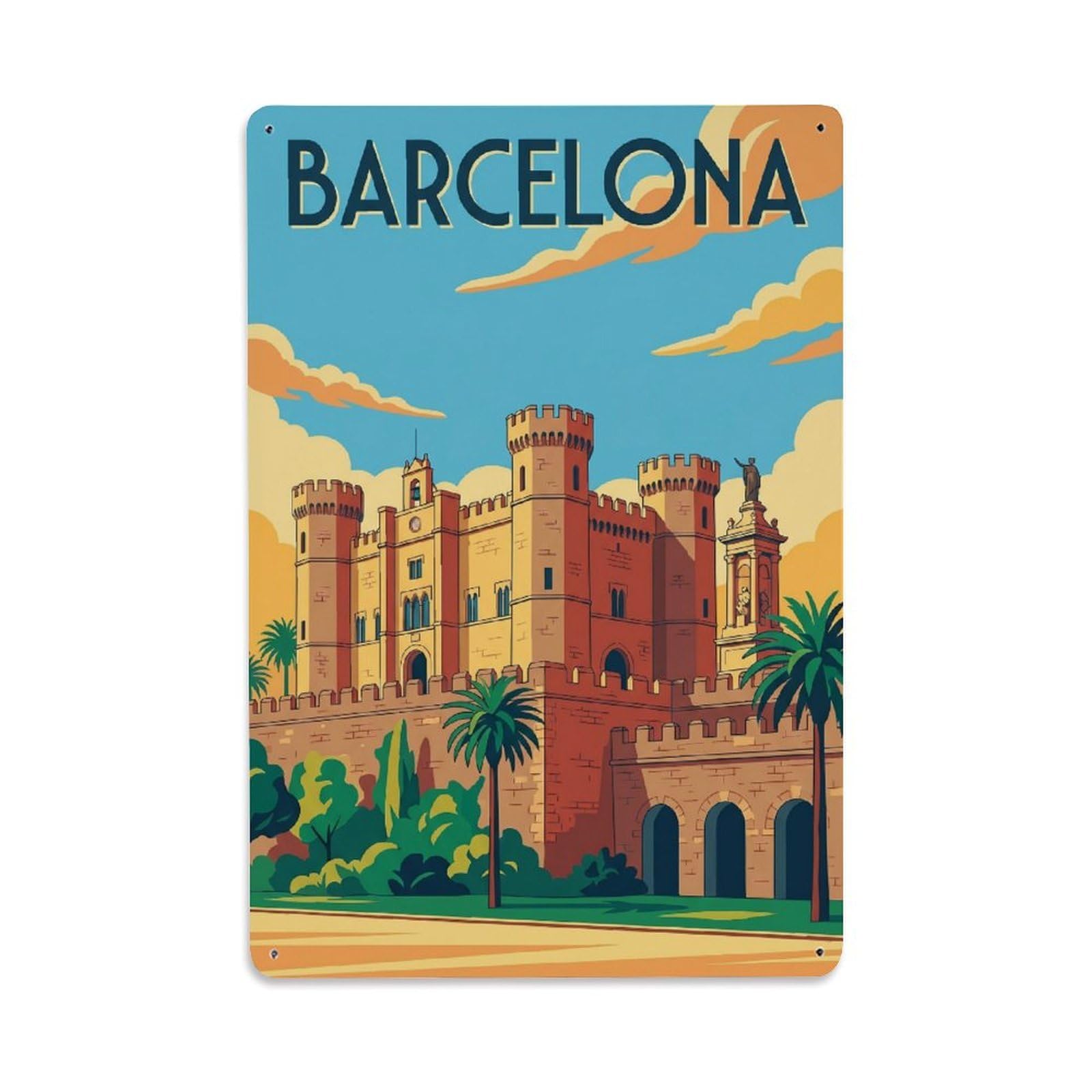 Vintage Travel Citadel Spain Historic Metal Tin Sign