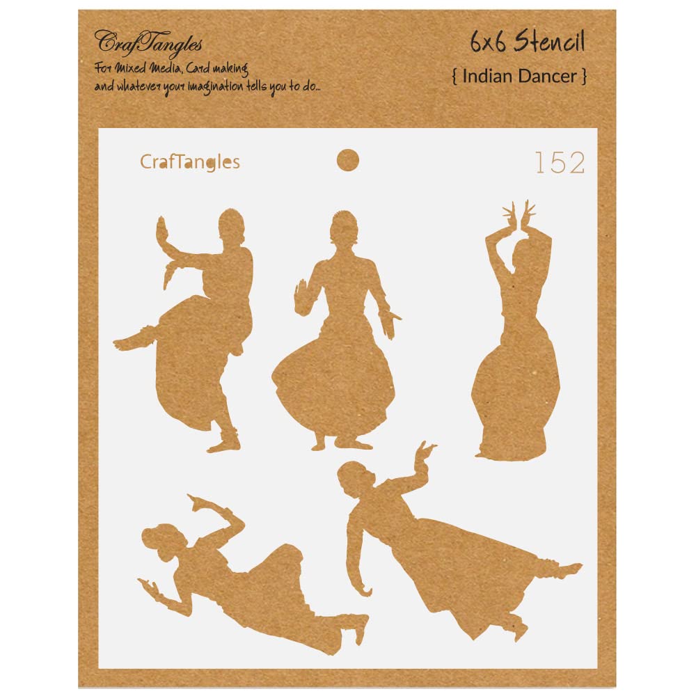 CrafTangles Art and Craft Stencil - Indian Dancer (Silhouette), 6x6 inch, Reusable, for DIY Painting on Canvas, Fabric, Cloth, Paper, Glass, Furniture, Wall, Mixed Media and Decoupage, 1Pc, CTCS152