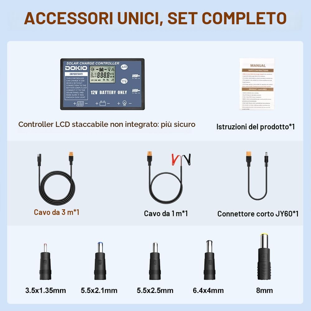 DOKIO Kit Pannello Solare Portatile 100W Monocristallino Pieghevole Plug and Play, Nero