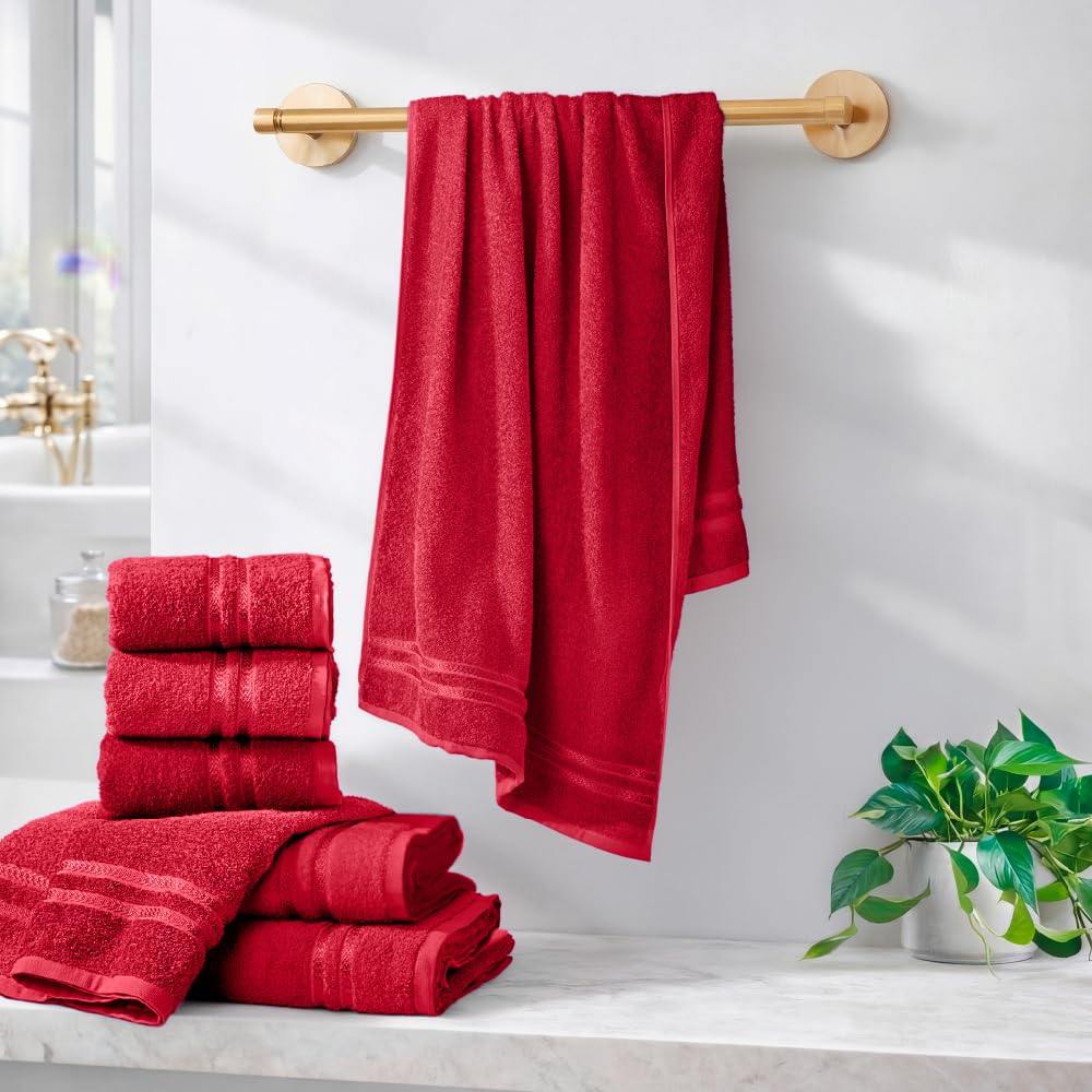 Welspun 100% Cotton Quick Dry Bath Towel - Red -3