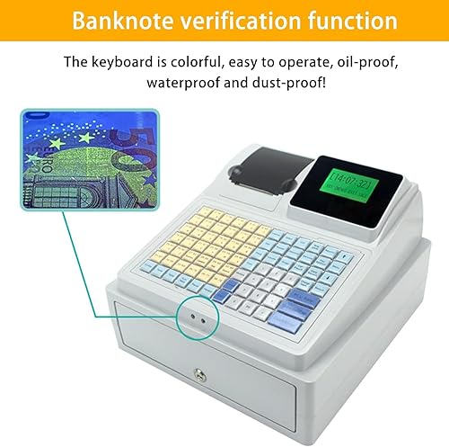 Miniatura 4 de Sistema de caja registradora electrónica, caja registradora electrónica LED de 81 llaves, con teclado plano, cajón de efectivo e impresora térmica,