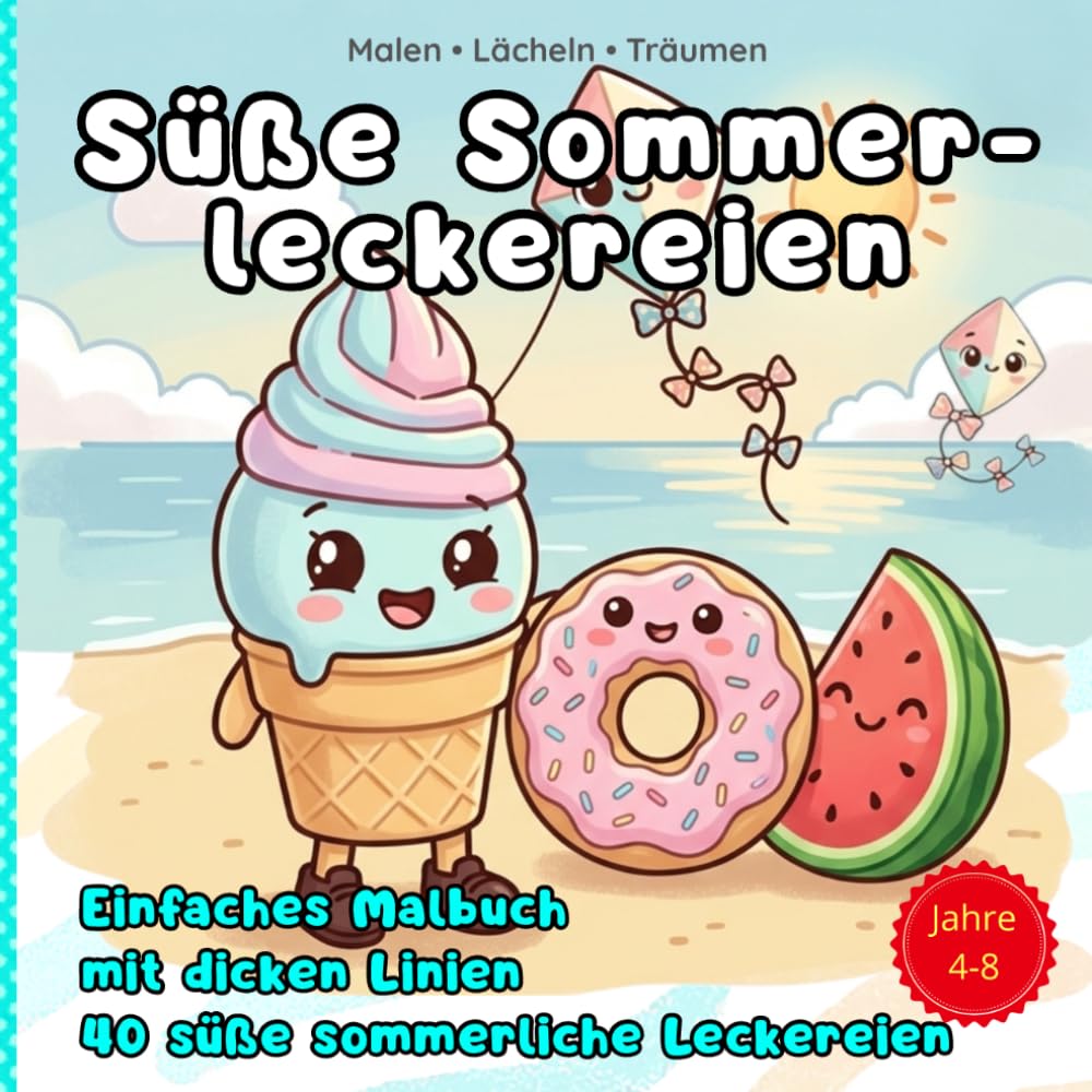 Süße Sommer-Leckereien 40 süße sommerliche Leckereien: Einfaches Malbuch mit dicken Linien für Kinder: Süße Kawaii Sommer-Motive und ein interaktives Suchspiel Cozy Vibes Malbücher
