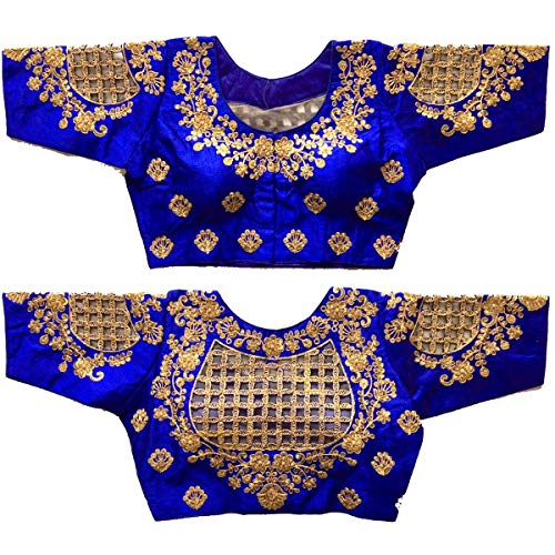 Tessuto: Phantom Silk Vihu Fashion Camicetta da donna con ricamo a mano, motivo a quadri, Blu Reale, 38