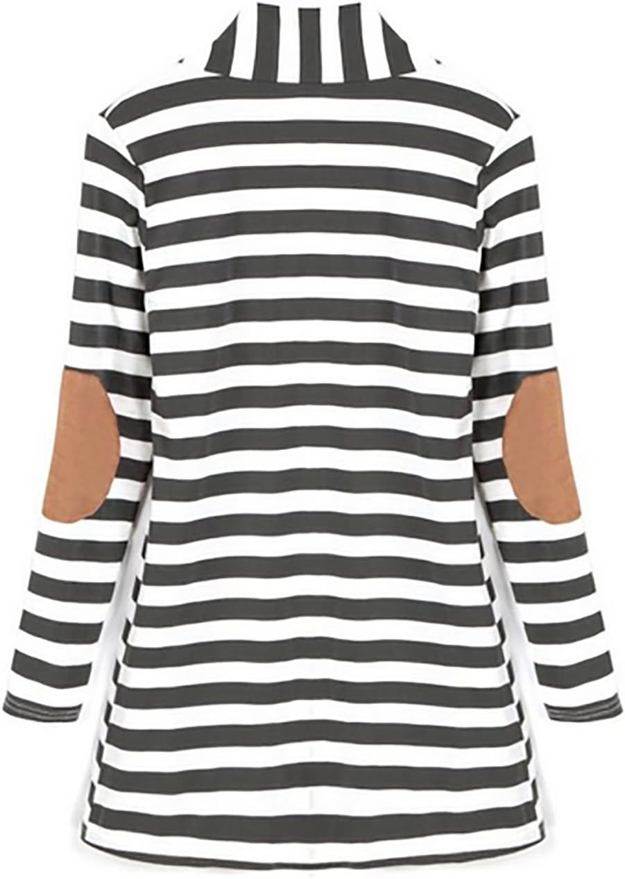 SDZYY Women's Elbow Patch Long Sleeve Shawl Thick Striped Open Front Cardigan Sweater - Image 4