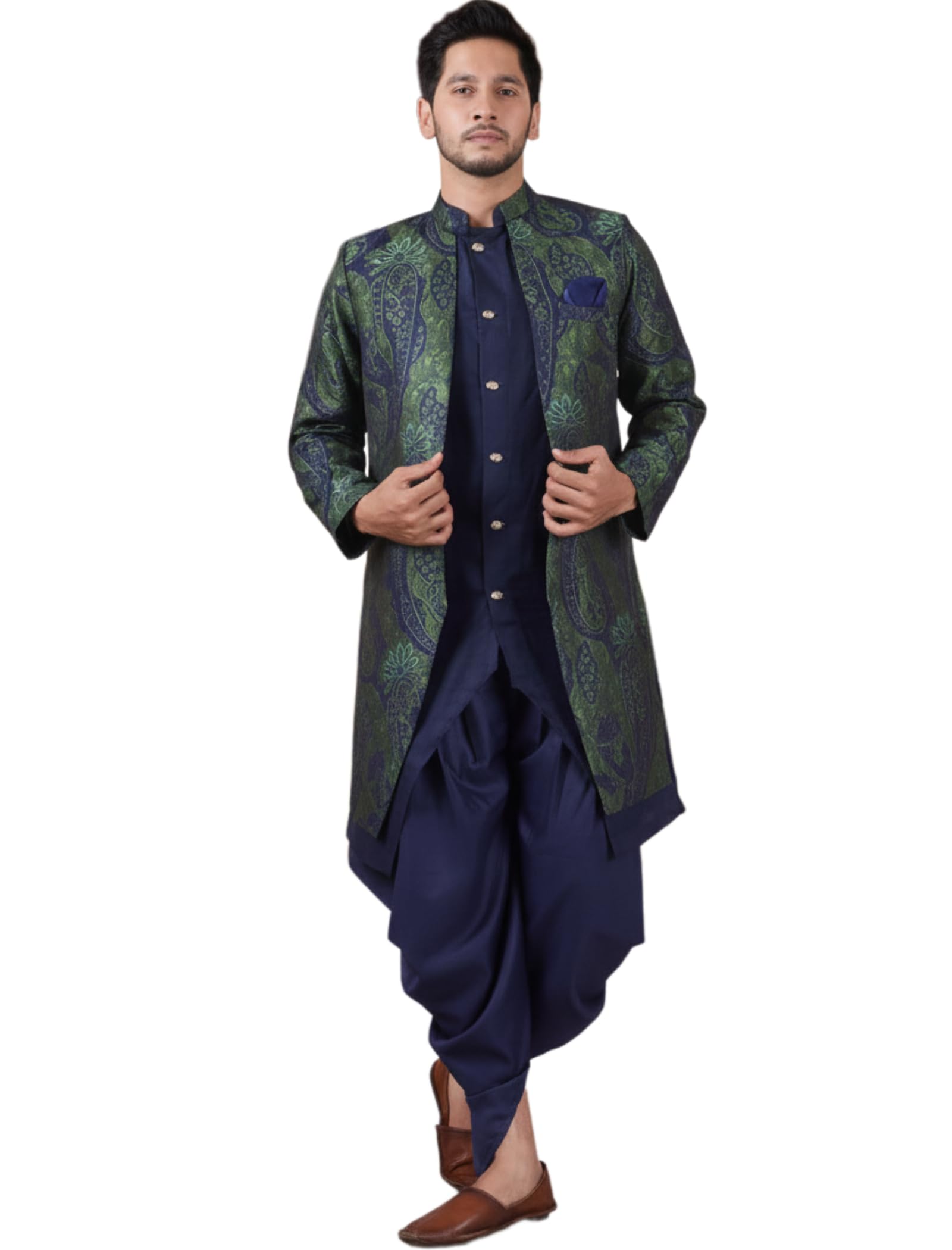 Mens Ethnic Wear Indo Western Dhoti Set - Mahendi