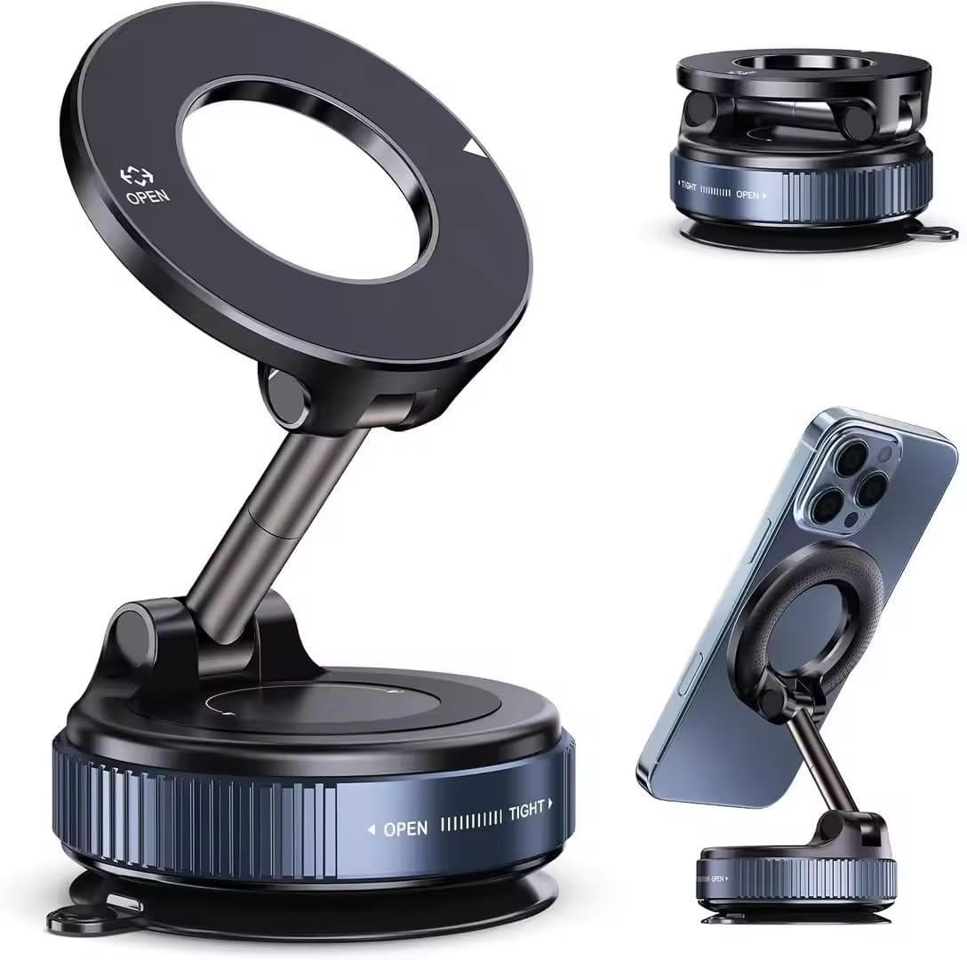 Genérico Soporte Móvil Coche Magnético Plegable con Ventosa y Brazo Metálico 360°, Rotating Adjustable Holder Compatible con iPhone, Samsung Galaxy,Android, para Coche, Oficina y Hogar (Black)