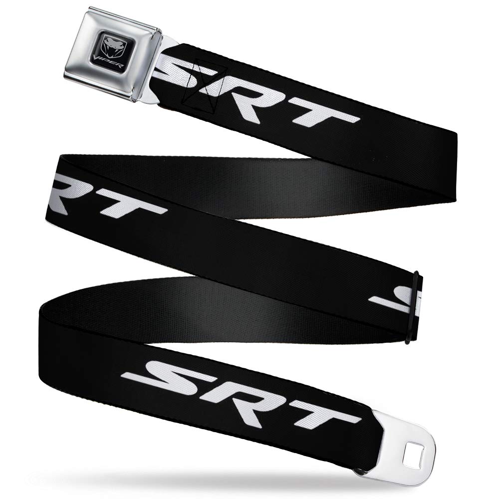 Buckle-Down SRT Belt Seat Belt Buckle Black Red White Mens Womens Kids Adjustable, Viper Srt Hellcat, 1.5" Wide - Fits Pant Size 32-52