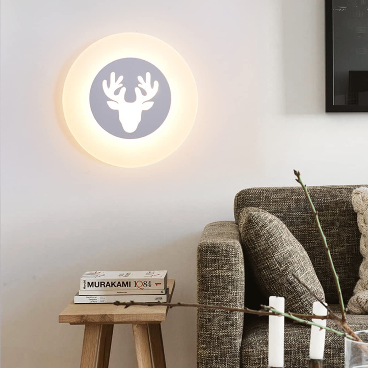 WXKAGF Nordic kinkiet sypialnia białe okrągłe poroże kinkiet do pokoju dziecięcego ciepłe światło kinkiet LED do salonu restauracja korytarz lampka nocna, 20CM
