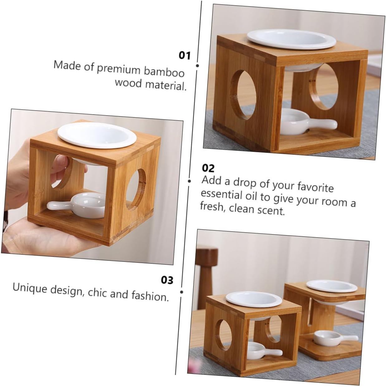 PRETYZOOM 2sets Hanging Incense Burner Two Holder Flame Diffuser Essential Oil Burner Bamboo Wood Scented Wax Melt Aroma Dish
