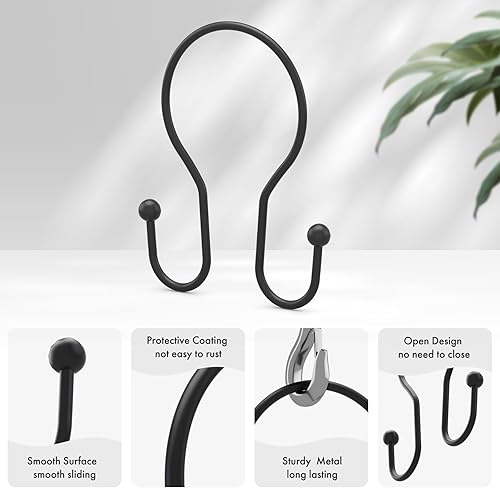 Miniatura 2 de AmazerBath Ganchos para cortina de ducha, anillos negros para cortina de ducha, ganchos simples de doble gancho, a prueba de óxido, ganchos de metal