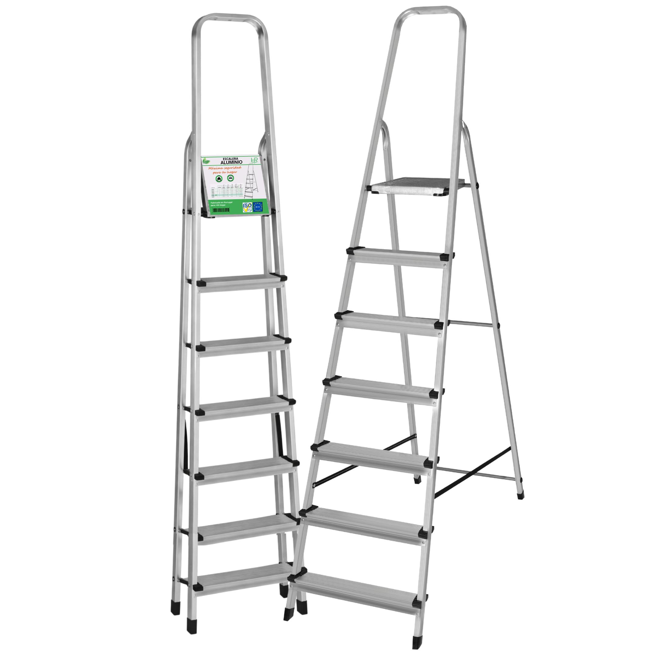 Folding Ladder with 7 Steps in Approved Aluminium - Made in Europe - Non-Slip, Sturdy and Safe - Maximum Load 150 kg, Working Height: 147 cm