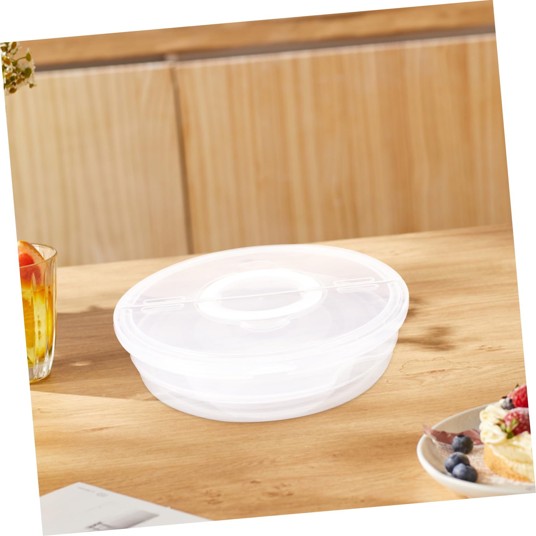 2 piezas Contenedor de Almacenamiento de Alimentos con Tapa y Asas Caja Transparente Reutilizable para Pizza Pastel y Verduras Organizador Hermético para Nevera y Cocina