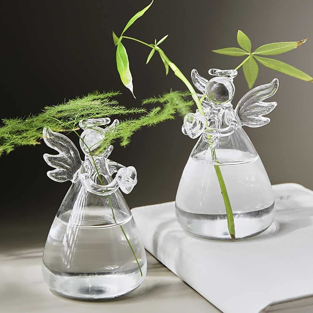 Amazon.co.jp: [AiO JAPAN] 花瓶 天使 透明 ガラス クリア 花器 卓上