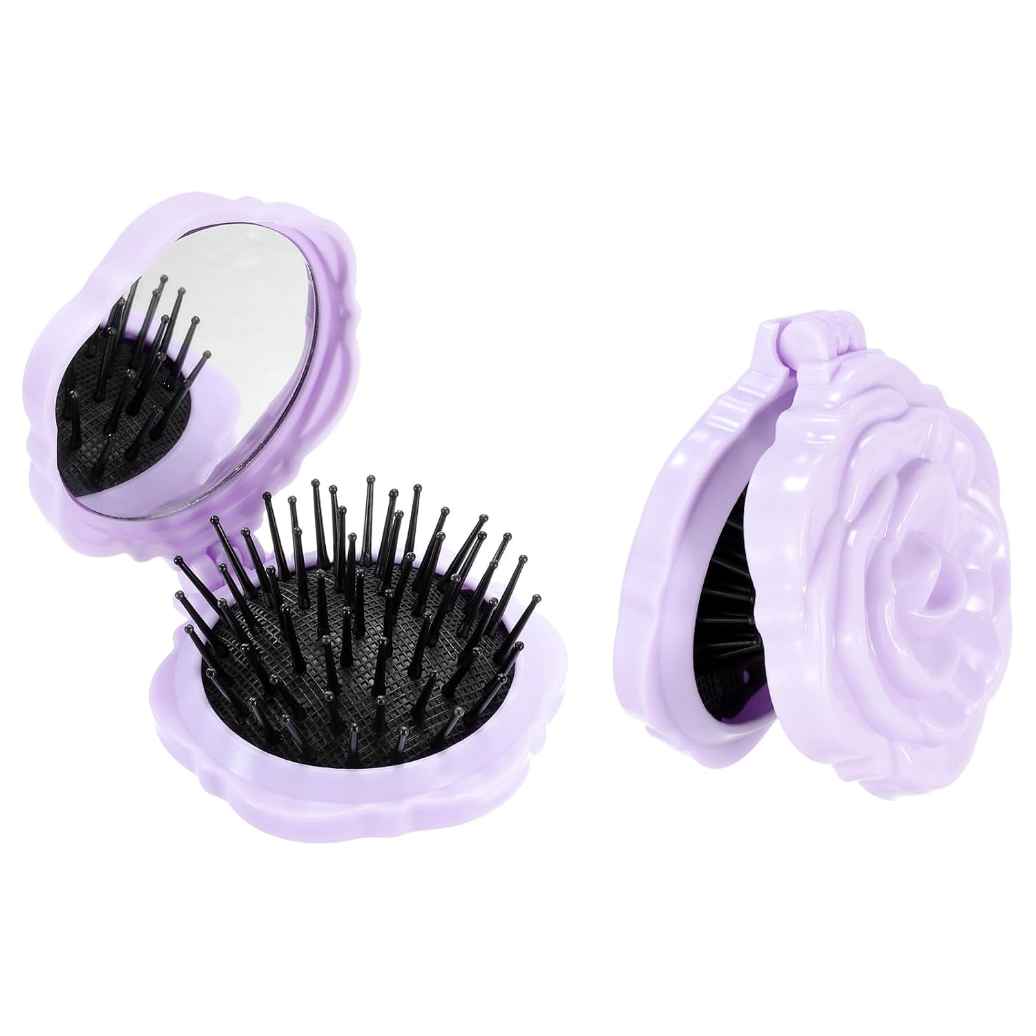 uxcell 4pcs Travel Hair Brush with Mirror Rose Shape Mini Portable Purple