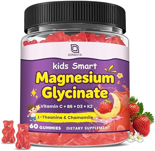 Gomitas de glicinato de magnesio para niños y adultos, suplemento de magnesio de 400200 mg con L-teanina, manzanilla, D3 y K2, gomitas para dormir