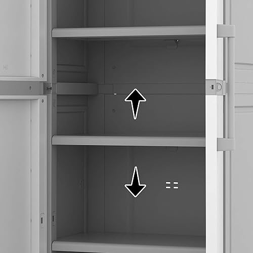 Miniatura 10 de Keter Armario de almacenamiento con puertas y estantes para lavandería, garaje, accesorios de baño, armario y organización del hogar, blanco y gris