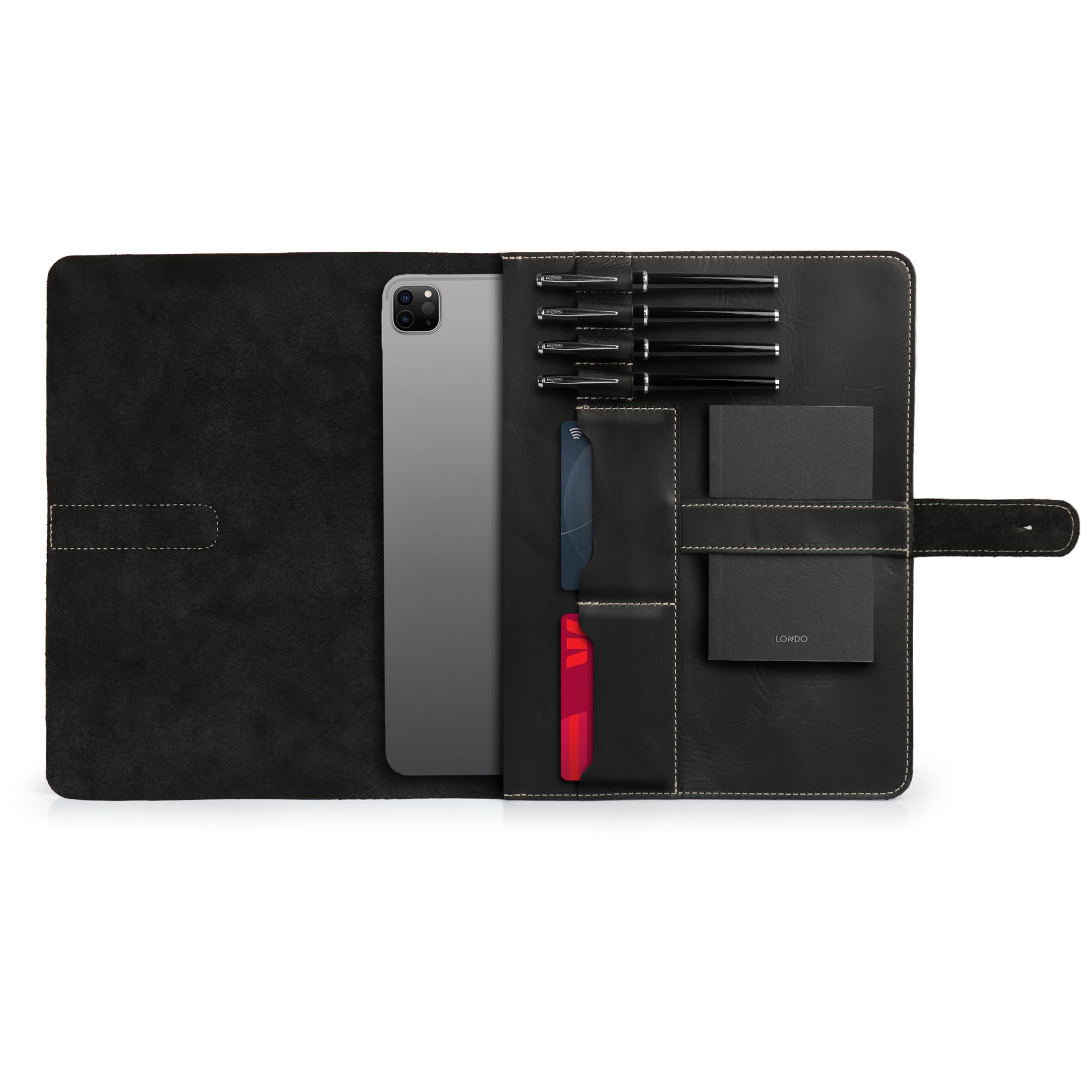 Londo Echtleder Tablet Hülle – iPad Pro 12.9 Case mit Zwei Kartenfächern & Leder Stift-/Apple Pencil Halter