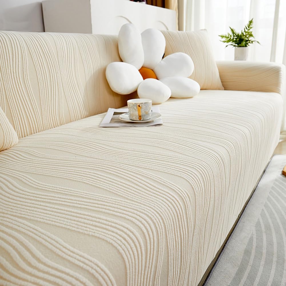 Housse De Canapé Extensible 2 Places En Velours Jacquard - Couleur Orange Vif, Antidérapante Et Lavable