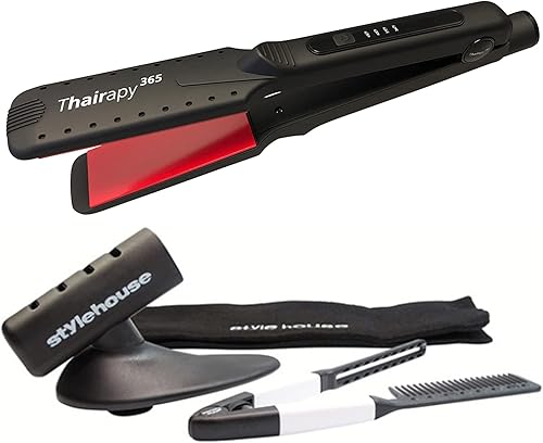 Thairapy 365 Juego de plancha plana de calidad de salón húmedo o seco ● Placas de peinado extra anchas de 1.5 pulgadas ● Control digital de