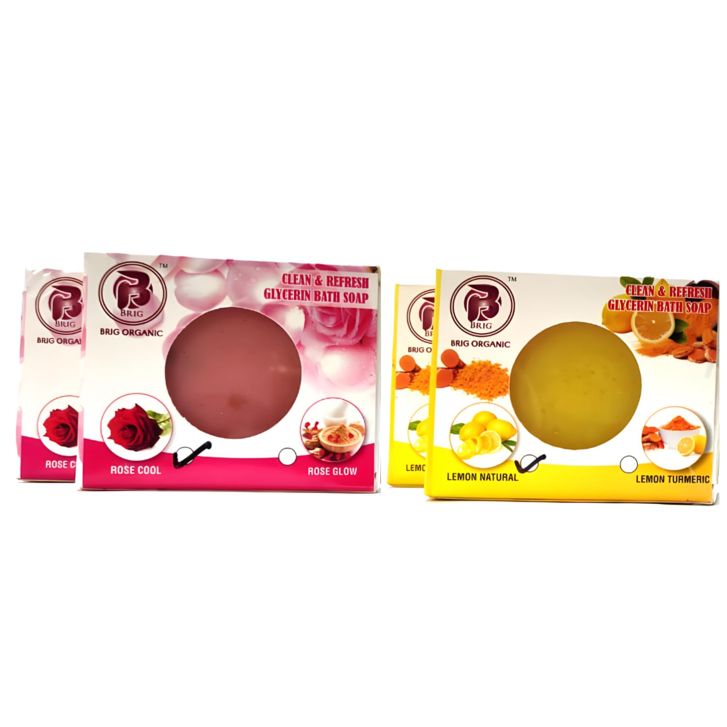 Brig Mix Combo Rose Cool and Lemon Natural Soap (4X100gm.) Pure |Glycerin Organic |Moisturization |Men Women Bath, Refreshing |Face, Body |Handmade Herbal |All Skin