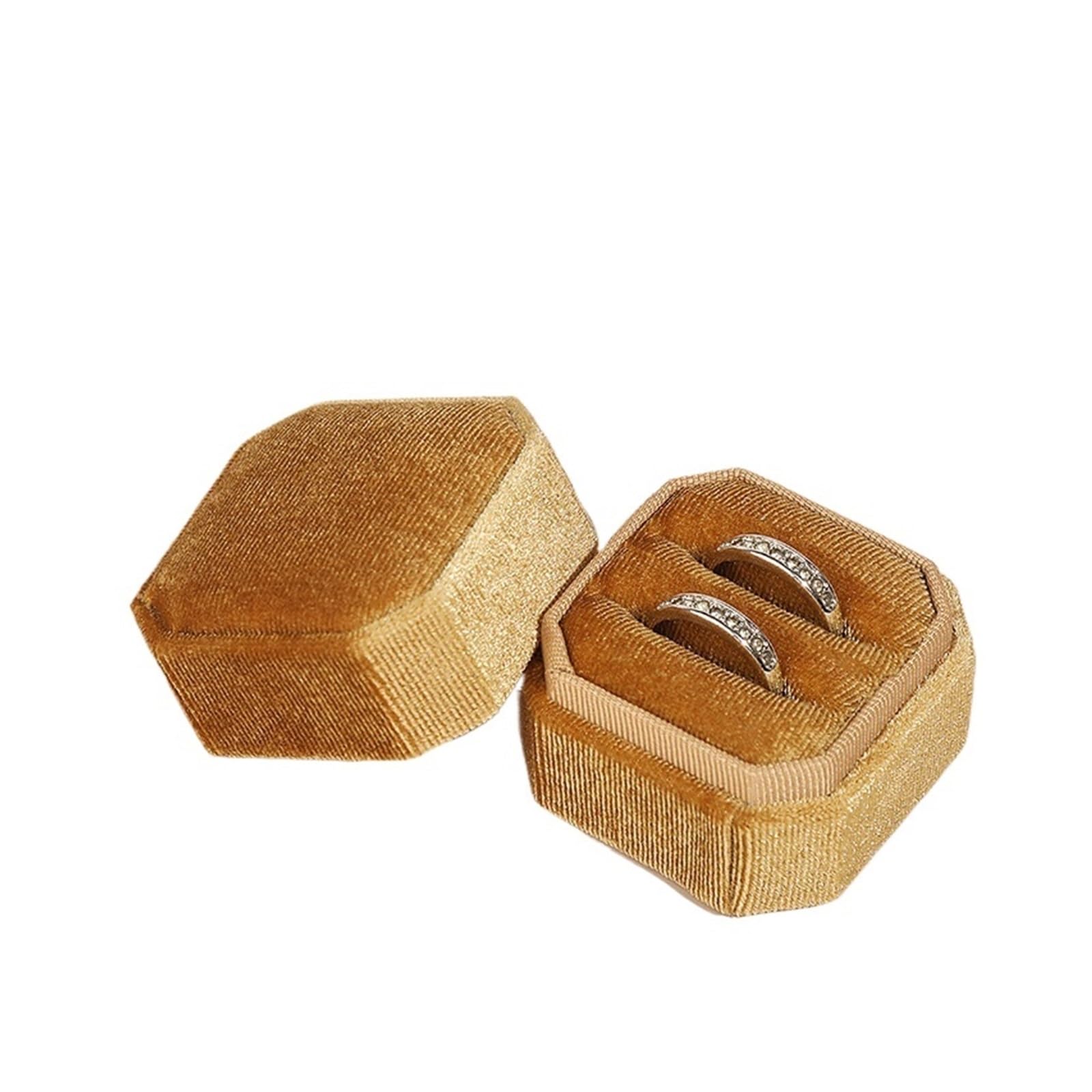 LCKKJHG Wedding Ring Box Octagon Jewelry Box Double Ring Storage With Detachable Lid For Engagement Wedding Packaging Display(Gold)