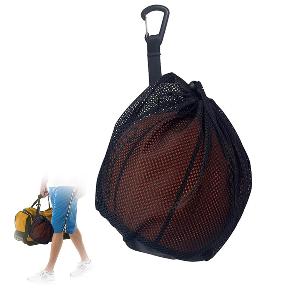Single Mesh Ball Bag, Volleyball Basketball Bag With Zipper Pocket, Drawstring Soccer Ball Net Bags With Buckle, Mesh Sports Storage Bags For Carrying Soccer Basketball Football Volleyball Rugby
