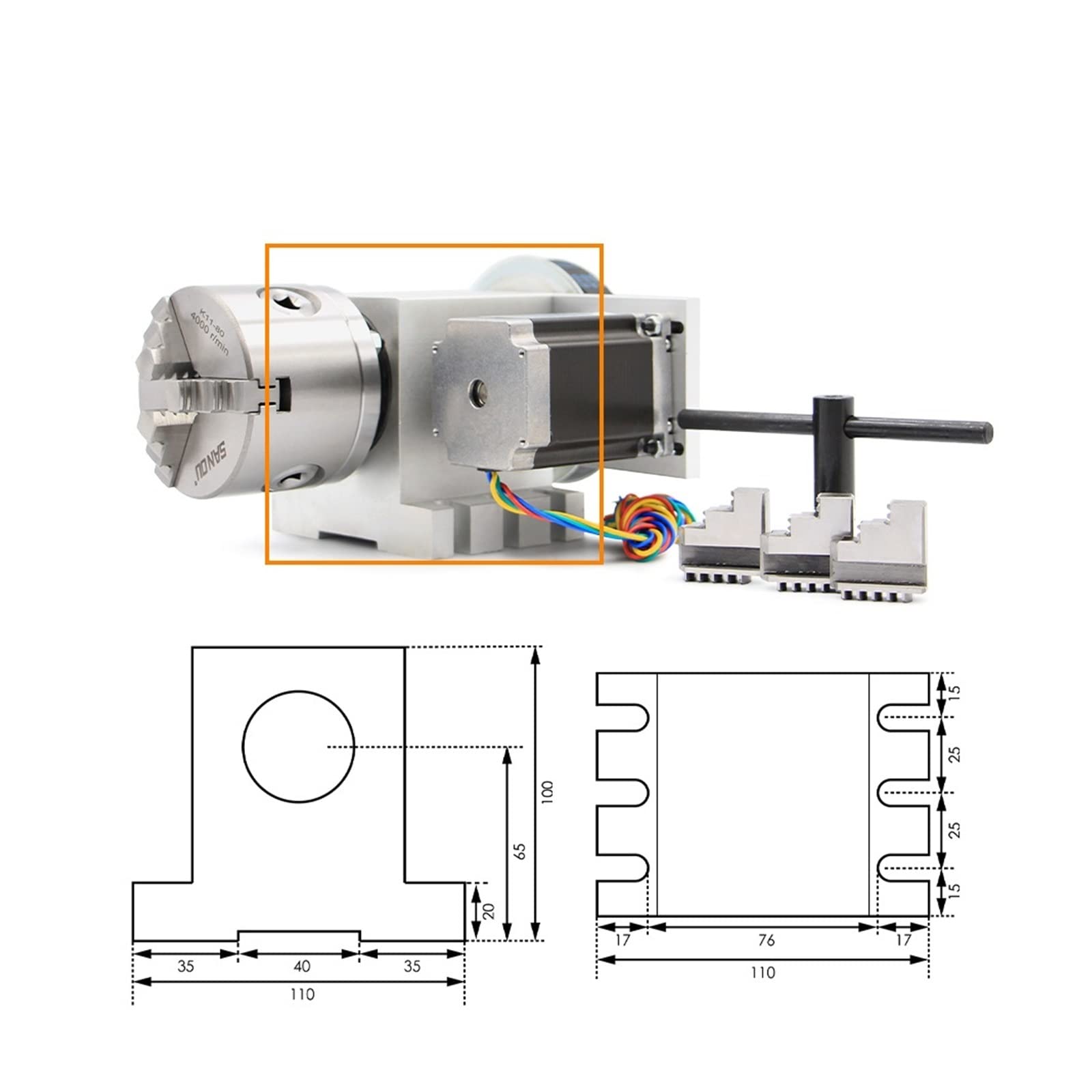 80mm CNC 4. Oś Głowica Dzieląca CNC/oś Obrotu/zestaw Osi Do Mini Router CNC/grawer Grawerka Drewna,Silnik Krokowy(4Jaw 80mm)