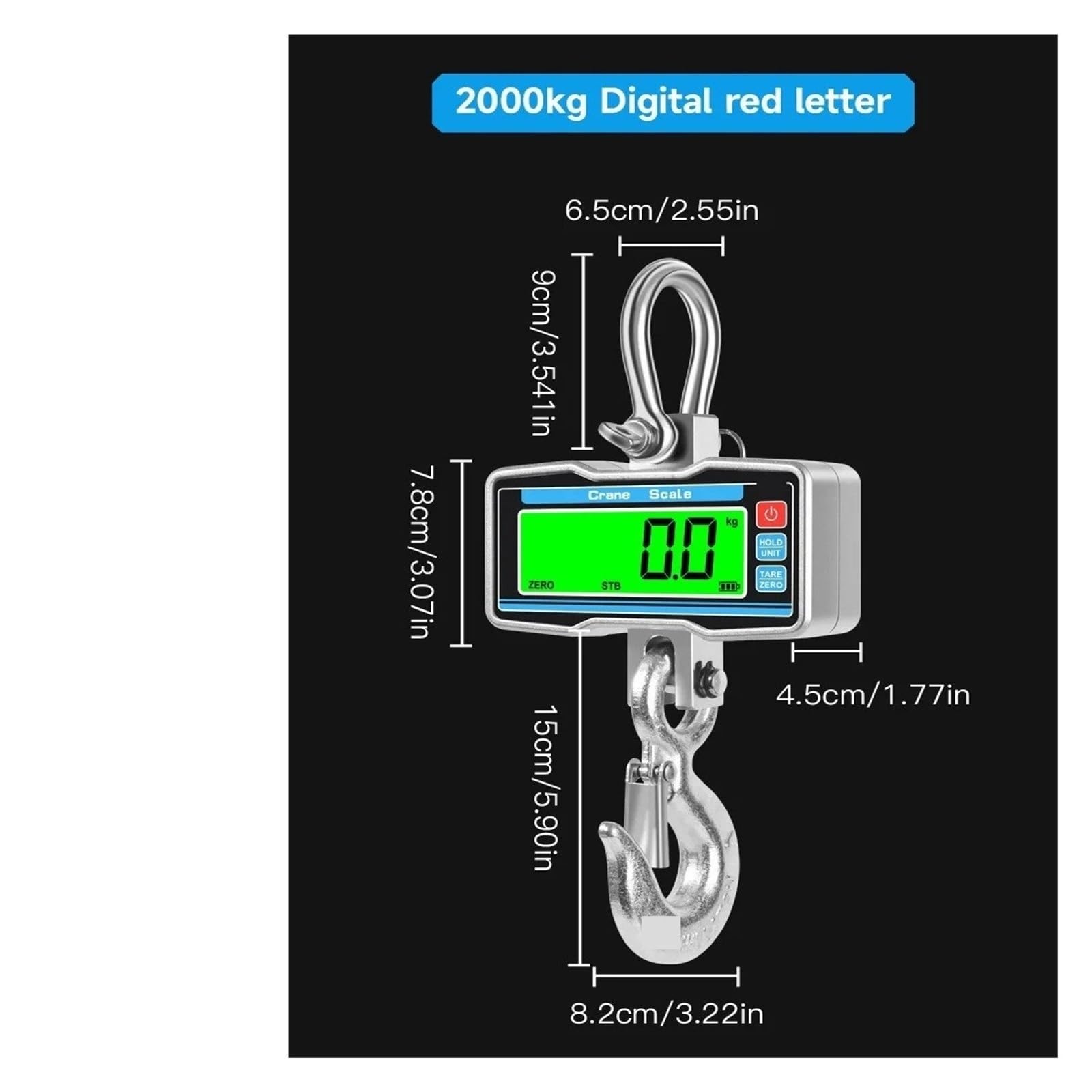 Waga Dźwigowa, Cyfrowa waga dźwigowa LCD o dużej wytrzymałości Przemysłowa elektroniczna do zawieszania haków(2000kg Silver)