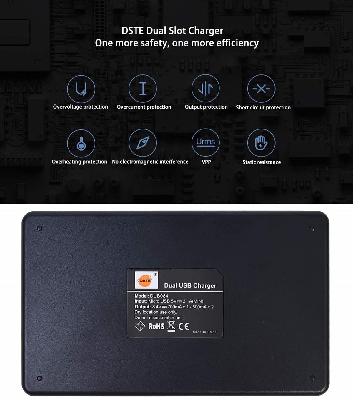 DSTE 2-Stück Ersatzakku Set NP-FV70 Batterie + Dual-Ladegerät USB kompatibel mit Sony HDR-CX210 HDR-CX220 HDR-CX230 HDR-CX260V HDR-CX290 HDR-CX300 HDR-CX305 HDR-CX330