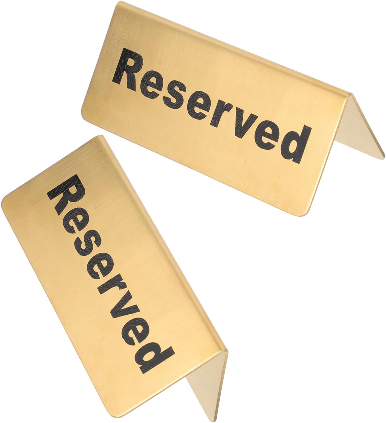 UPKOCH 2pcs Stainless Steel Reserved Table Signs Gold with English Text for Restaurant and Wedding Seating – Sturdy Tabletop Reservation Plaques for Banquets and Parties