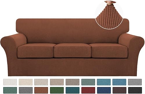 Miniatura 12 de Turquoize Fundas de sofá de 4 piezas para sofá de 3 cojines, funda de sofá suave para perros, fundas de sofá lavables con 3 fundas de cojín Biscotti