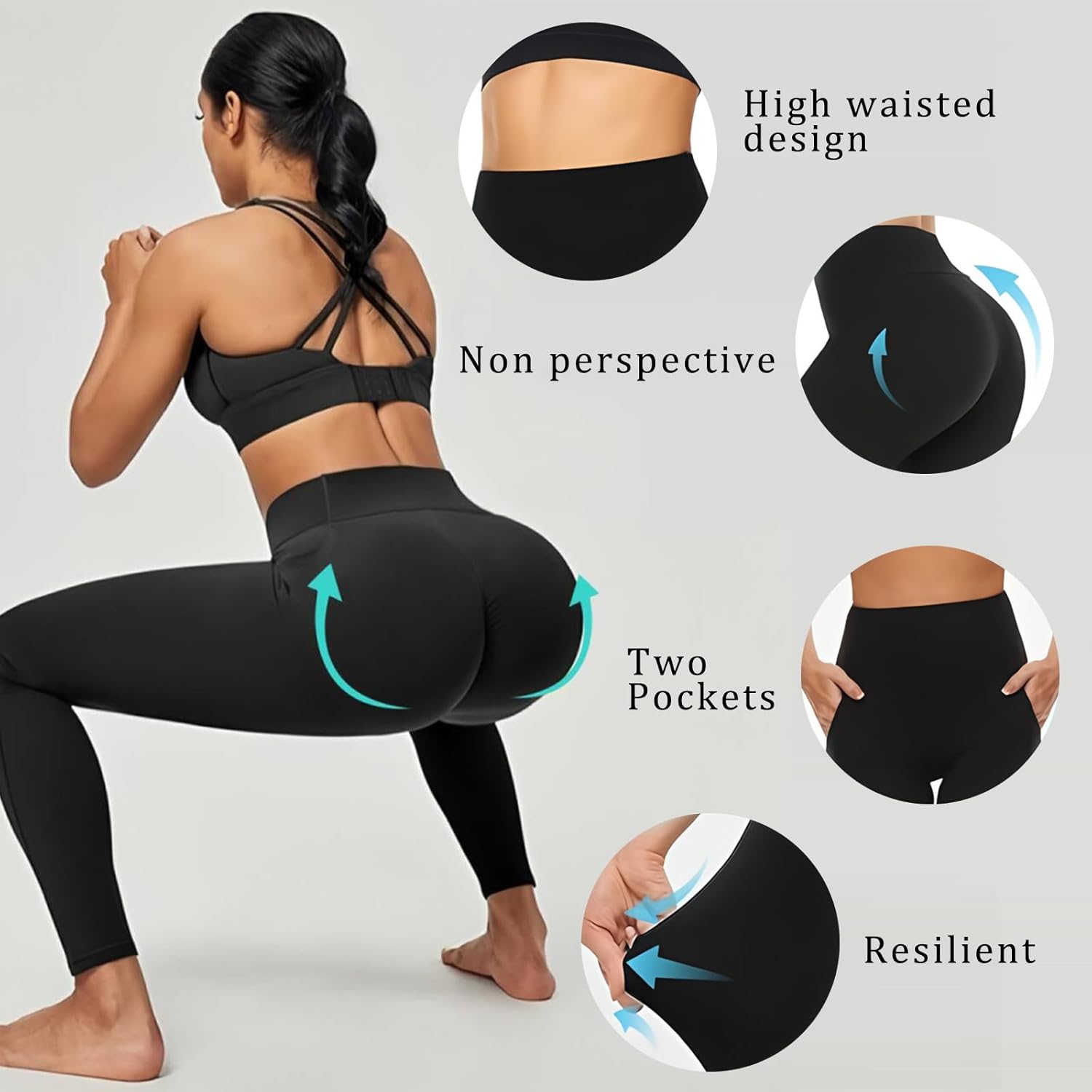 Dimore Leggings for Women with Pockets,Womens Workout Leggings High Waisted Yoga Pants for Tummy Control Gym - Image 2