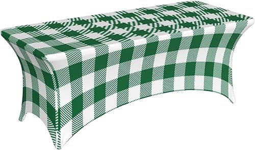 Buffalo - Mantel rectangular ajustable a cuadros verde y blanco de 6 pies para fiestas, banquetes, festivales, bodas