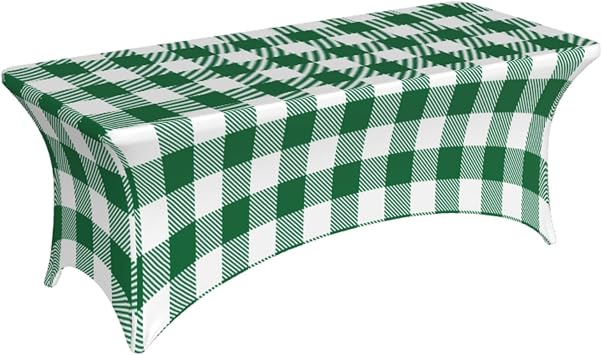 Buffalo Plaid Green and White 6 Ft Elastic Table Cover Fitted Rectangular Tablecloth for Party Banquet Festival Wedding