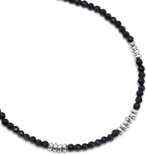 Miniatura 5 de Gempires Natural Black Spinel Beads Bracelet, Spinel Gemstone Jewelry, Gift For her, 7+1 inch Adjustable Silver plated Chain (Black Spinel)