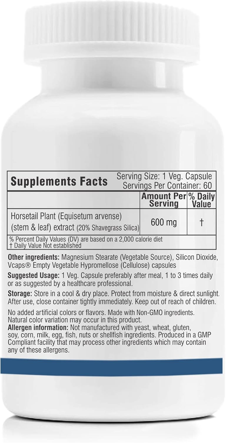 Trexgenics® HORSETAIL extract Standardized (20% Shavegrass Silica) 600 mg Natural Hair Growth & Strong Nail Support NON-GMO, GLUTEN FREE & VEGAN(60 Vcaps) (1) : Beauty & Personal Care