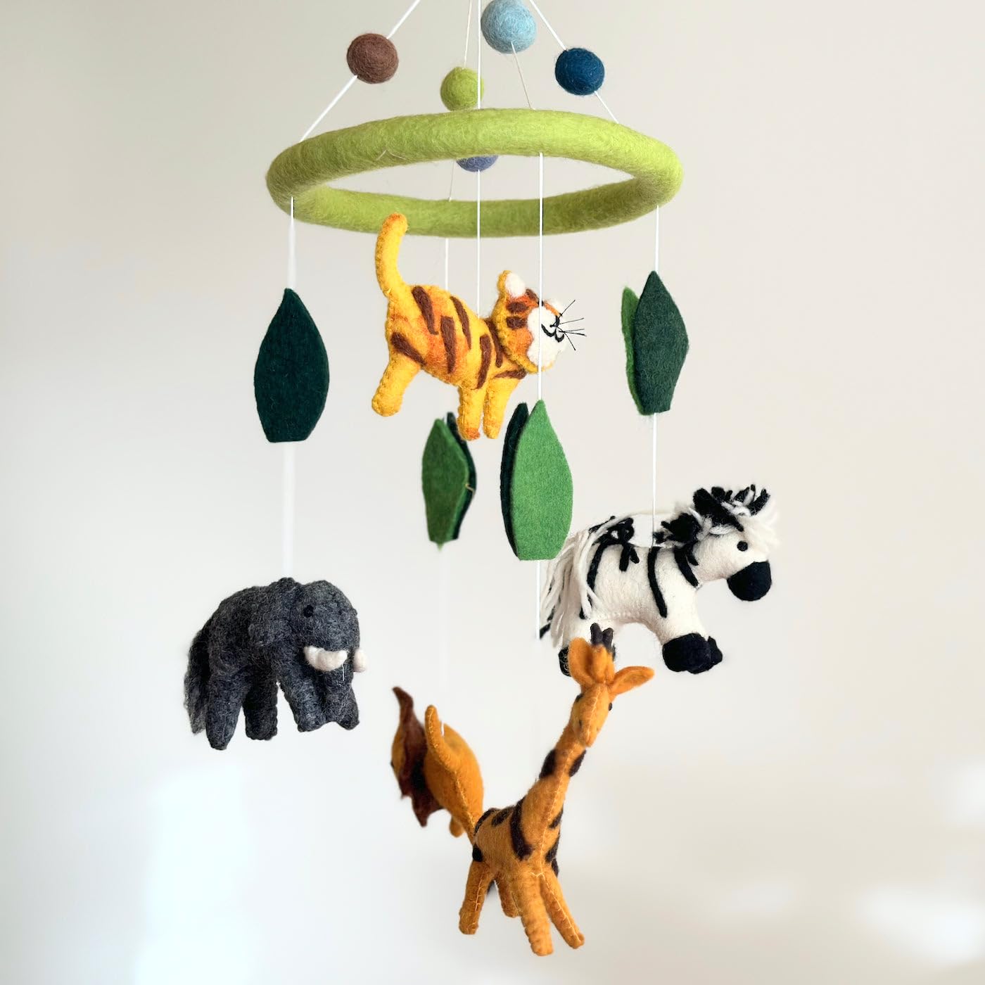 Handmade Felt Safari Animal Nursery Mobile, Animal Crib Mobile for Boys & Girls, Boho Nursery Decor, Natural Wool Safari Animals Hanging Mobile, Unique Baby Shower Gift, Handcrafted in Nepal