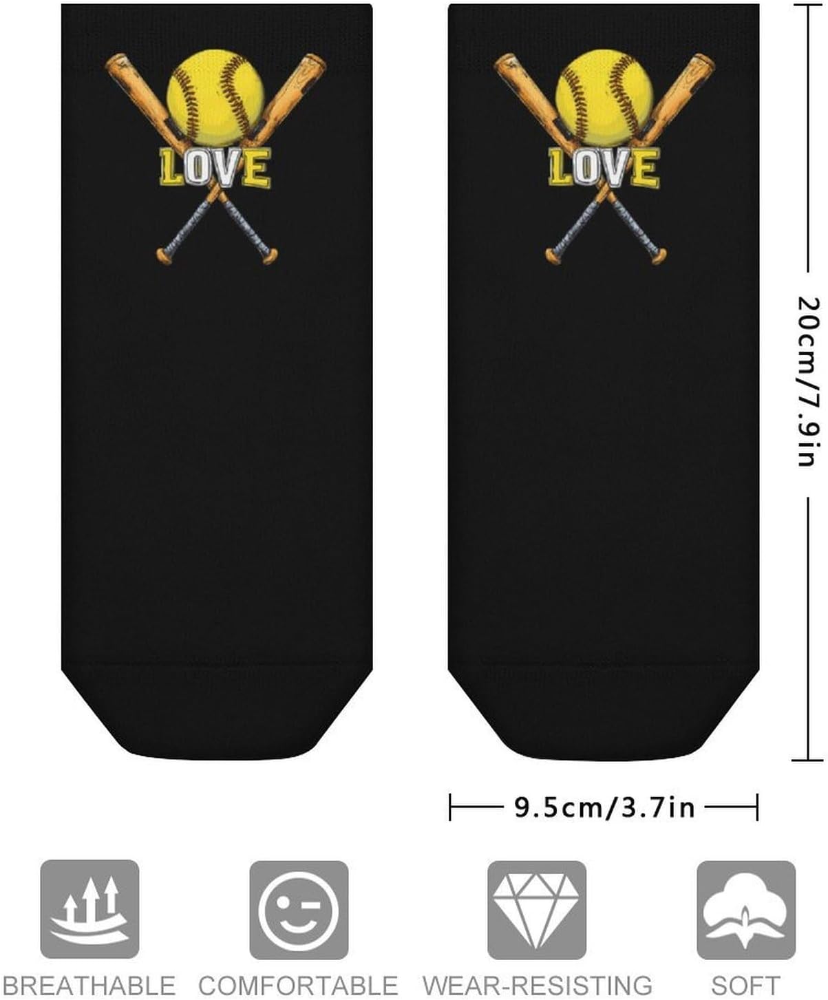 Love Softball Ankle Socks for Men Women Low Cut Crew Sock Casual Sports Clothing
