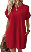 Women's Summer Dress Casual Short Sleeve T-Shirt Beach Cover Ups with Pockets