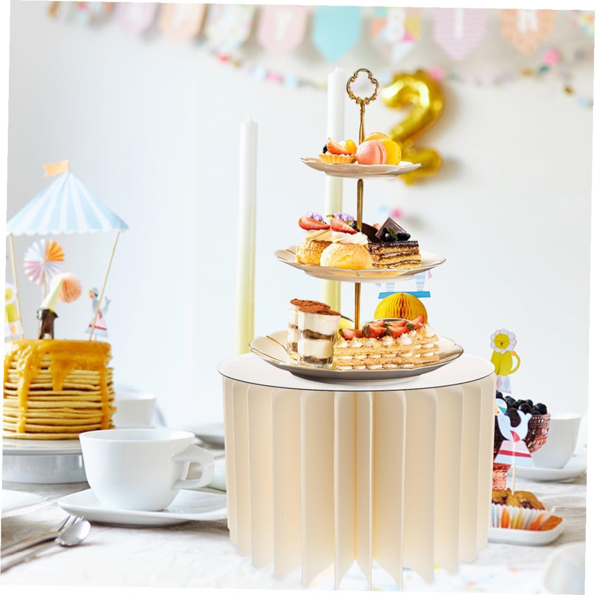 VALICLUD 2pcs White Foldable Paper Cylinder Cake Stand Pedestal, round 30cm Diameter X 20cm 40cm Height, Party and Wedding Table Decoration Display Stands